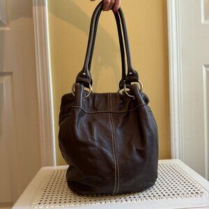 Tignanello Genuine Leather Chocolate Brown Tote Shoulder Handbag Purse